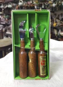 RARE 3 Piece Wooden Bar Set (Bottle Opener, Cork S