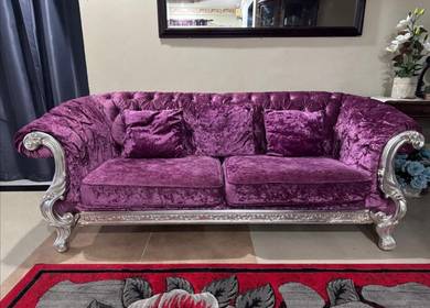 purple velvet sofa set 