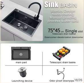 Kitchen Sink 75*45cm Black with Faucet