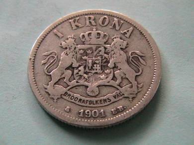 Sweden 1 Krono Silver Coin 1901 [Kod : A4698]
