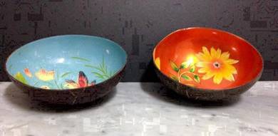 Hand Painted Lacquered Coconut Bowls #1 (New)