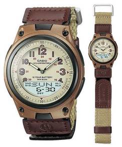 Watch-Casio Leather Telememo AW80V Brown -ORIGINAL