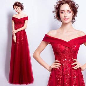 Red off shoulder wedding prom gown dress RBP0936