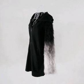 ZARA Black Faux Fur Sleeve Hoodies With Zip