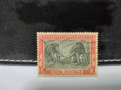 1951 India Stamp Elephant Stegodon Animal