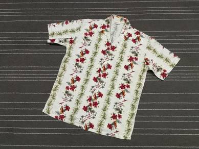 Kemeja hawaii bunga Raya X burung nuri saiz xl