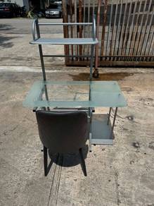 [Set] Glass Meja Computer Table Study Desk + Chair