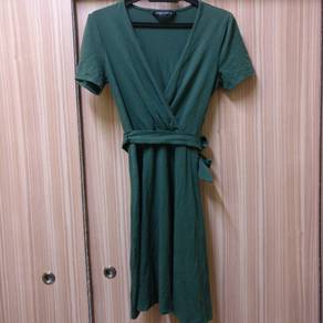 NEW96%CottonVNecklineDress#DorothyPerkins#DarkGree