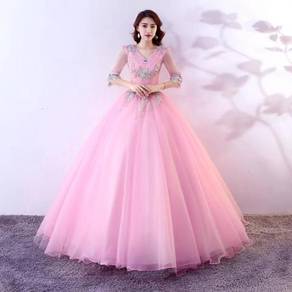Pink long sleeve wedding ball dress gown RB1911