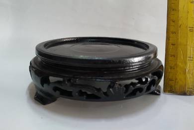 Vintage Chinese Hand Carved Wood Black Laquer  Vas
