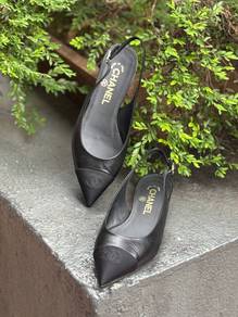Chanel 24A Black Leather CC Logo Sling Slingback