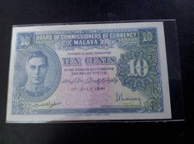 Malaya BOC of currency 10 cents KGVI 1941
