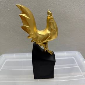 Golden Rooster Figurine on Black Base