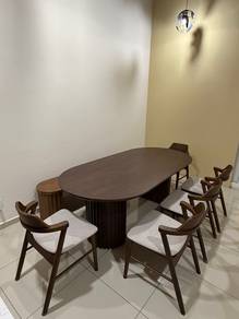 7’ Dining wood Table,6’ bench, 5 x dining chairs
