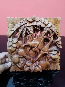 Hand Carved Wooden Wall Art Birds & Floral Tree De