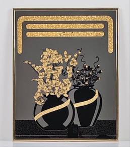 Etched Mirror - Black Vases with Gold Florals 2