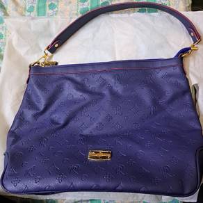 Blue Shoulder Bag with Embossed Pattern