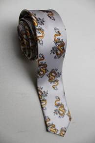 SLIM Royal Dragon Animal WHITE Cartoon Neck Tie