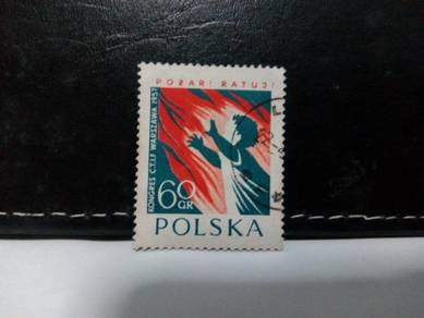 1957 Poland Stamp, Fire, Child