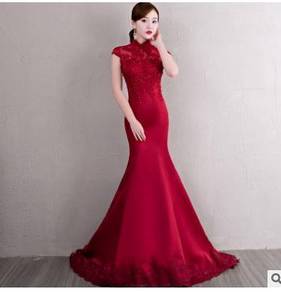 Red fishtail cheongsam wedding prom dress RB0893