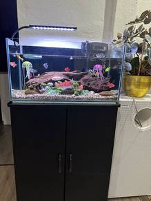set aquarium balang kaca clear dan almari