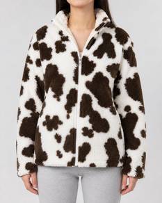 Cow Print Fleece Zip Jacket