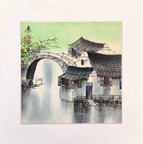 Clearance Watercolor Spring Village Scene II