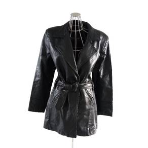 H.D. LEATHER Belted / Button Leather Trench Coat