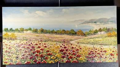 Acrylic Textured Painting-Poppies and Pastel Skies