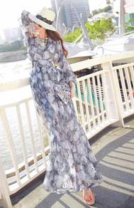 Summer flower long sleeve boho dress