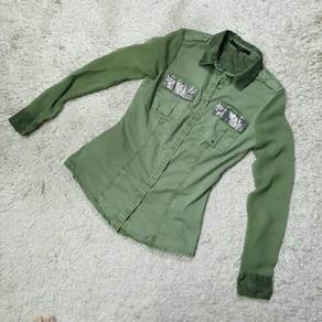 Guess Army Green Long Sleeve Shirt