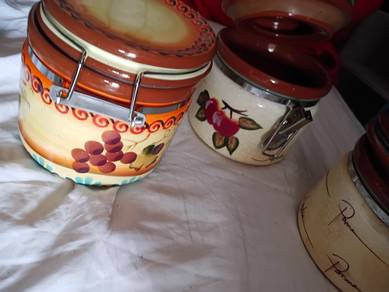 Hand Painted Terracotta Canister Jar Wire Lid
