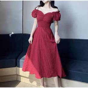 wine red long dress