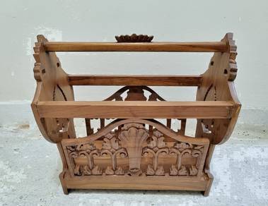 Vintage Solid Wood Carved Magazine Rack
