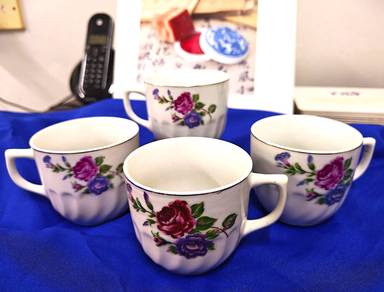 Set of 4 Vintage Floral Ceramic Cawan Sabun Bunga