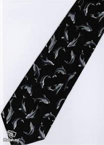 Fish Dolphin Marine Life Many Cartoon Neck Tie