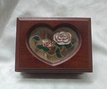 Vintage Cherry Finish Wooden Jewelry Box with Stai