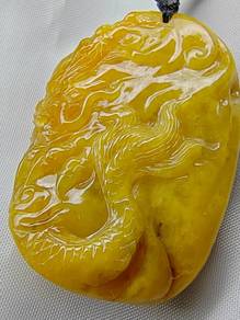 Icy Yellow Jadeite Jade Dragon Pendant