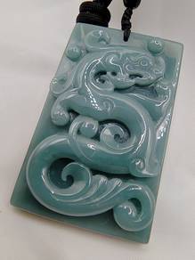 Ice Bluish Green Jadeite Jade Dragon Pendant