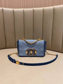 Christian Dior Caro Small Flap Bag In Denim Blue