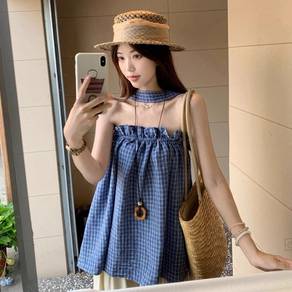 Blue Plaid Tube Top