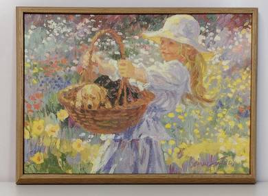  Basket Pup Lithograph Print