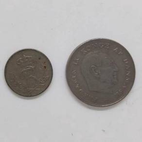 Denmark 10 ore and 1 krone 2 pcs coins N27