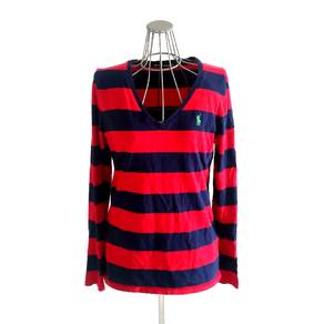 Ralph Lauren sport red blue striped v neck long sl