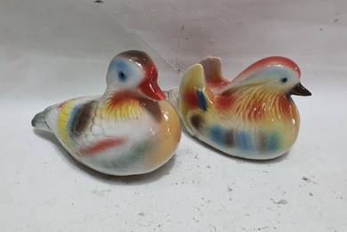 Porcelain Mandarin Ducks Couple Miniature Handpain