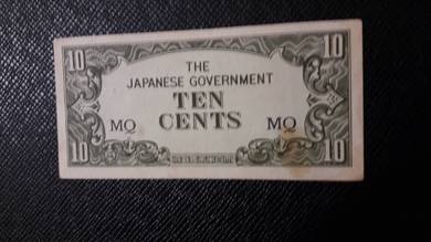 Malaya Japan JIM 10 cents MQ 1942 xf