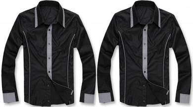 S0538 Smart Black Formal Casual Long Sleeve Shirt