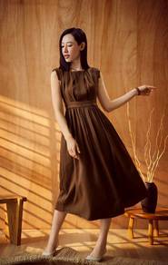 Islee brown premium sleeveless maxi elegant dress