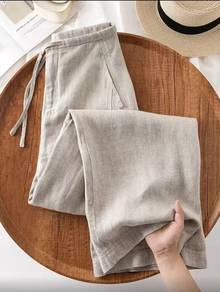 Linen Blend Wide Leg Pants Size M
