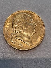 Gold Coin 20 Francs Louis XVIII 1818 w .900 Gold